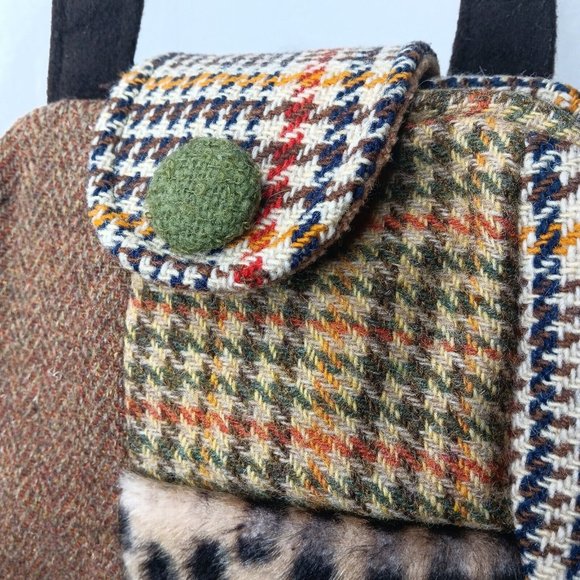 Range of Emotion Jeanea Michelle Purse Dont Forget Your Coat Brown Patches Wool - Picture 10 of 16